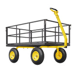 Spreaders & Wheelbarrows: VEVOR 1400 Lbs Steel Garden Cart, Heavy Duty Pullable Garden Wagon Yard Cart, 2 in 1 Outdoor Metal Utility Wagon Yard Trailer with 13" All Terrain Tires, Mesh Removable Sides and 180°Rotating Handle