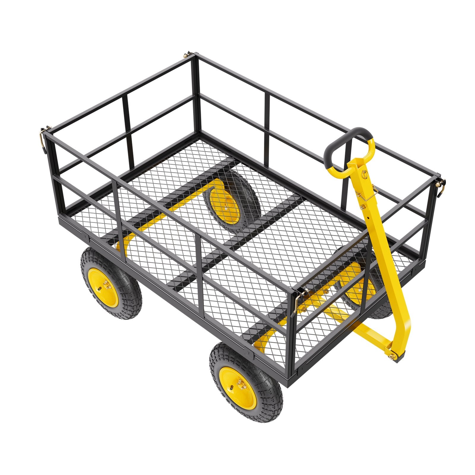 Spreaders & Wheelbarrows: VEVOR 1400 Lbs Steel Garden Cart, Heavy Duty Pullable Garden Wagon Yard Cart, 2 in 1 Outdoor Metal Utility Wagon Yard Trailer with 13" All Terrain Tires, Mesh Removable Sides and 180°Rotating Handle