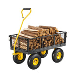 Spreaders & Wheelbarrows: VEVOR 500 Lbs Steel Garden Cart, Heavy Duty Garden Wagon Cart Pullable on Wheels, Metal Yard Utility Wagon Carts with 10" All Terrain Tires, Mesh Removable Sides and 180°Rotating Handle