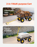 Spreaders & Wheelbarrows: VEVOR 500 Lbs Steel Garden Cart, Heavy Duty Garden Wagon Cart Pullable on Wheels, Metal Yard Utility Wagon Carts with 10" All Terrain Tires, Mesh Removable Sides and 180°Rotating Handle