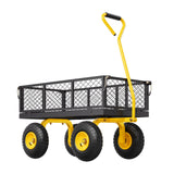 Spreaders & Wheelbarrows: VEVOR 500 Lbs Steel Garden Cart, Heavy Duty Garden Wagon Cart Pullable on Wheels, Metal Yard Utility Wagon Carts with 10" All Terrain Tires, Mesh Removable Sides and 180°Rotating Handle