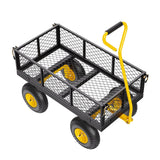 Spreaders & Wheelbarrows: VEVOR 500 Lbs Steel Garden Cart, Heavy Duty Garden Wagon Cart Pullable on Wheels, Metal Yard Utility Wagon Carts with 10" All Terrain Tires, Mesh Removable Sides and 180°Rotating Handle