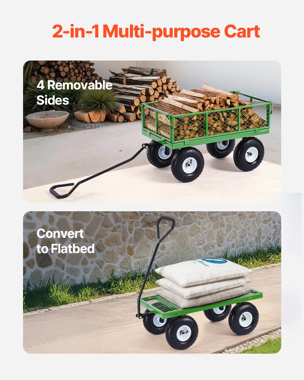 Kitchen & Dining Trolleys: VEVOR 680 Lbs Steel Garden Cart on Wheels, Heavy Duty Garden Wagon Cart Pullable, Metal Outdoor Utility Yard Wagon Carts with 10" Tires, Mesh Removable Sides and 180°Rotating Handle