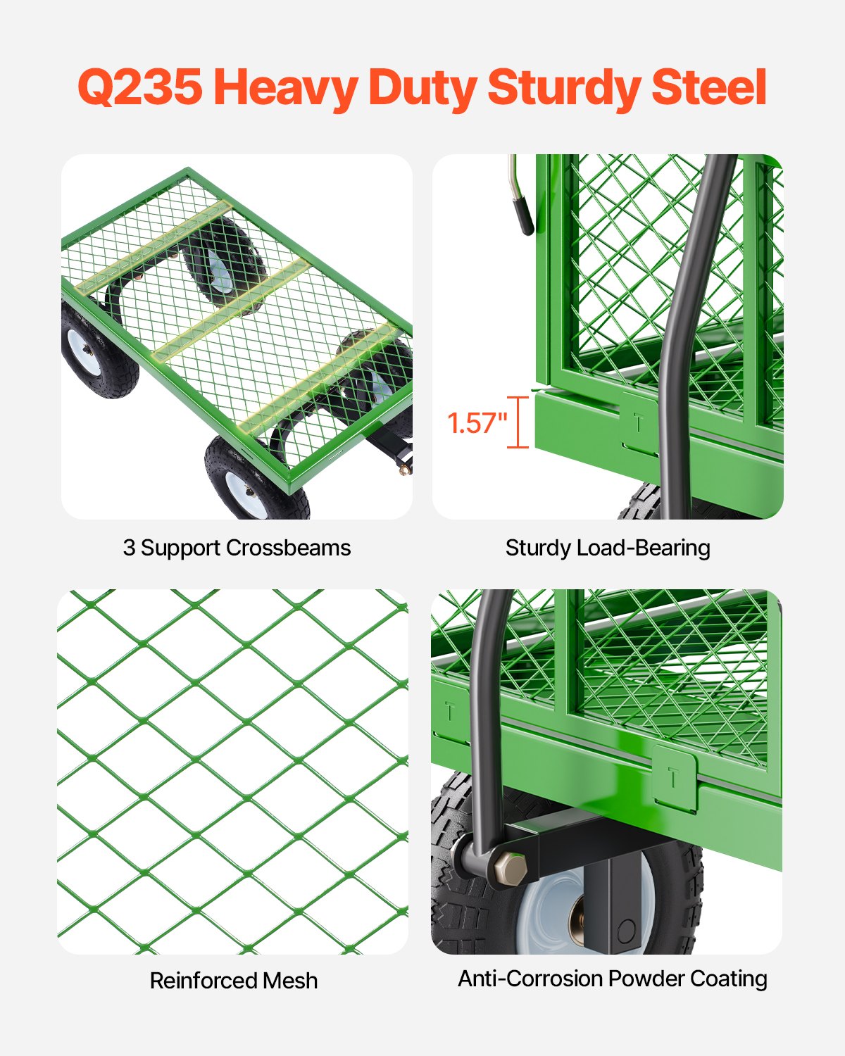 Kitchen & Dining Trolleys: VEVOR 680 Lbs Steel Garden Cart on Wheels, Heavy Duty Garden Wagon Cart Pullable, Metal Outdoor Utility Yard Wagon Carts with 10" Tires, Mesh Removable Sides and 180°Rotating Handle