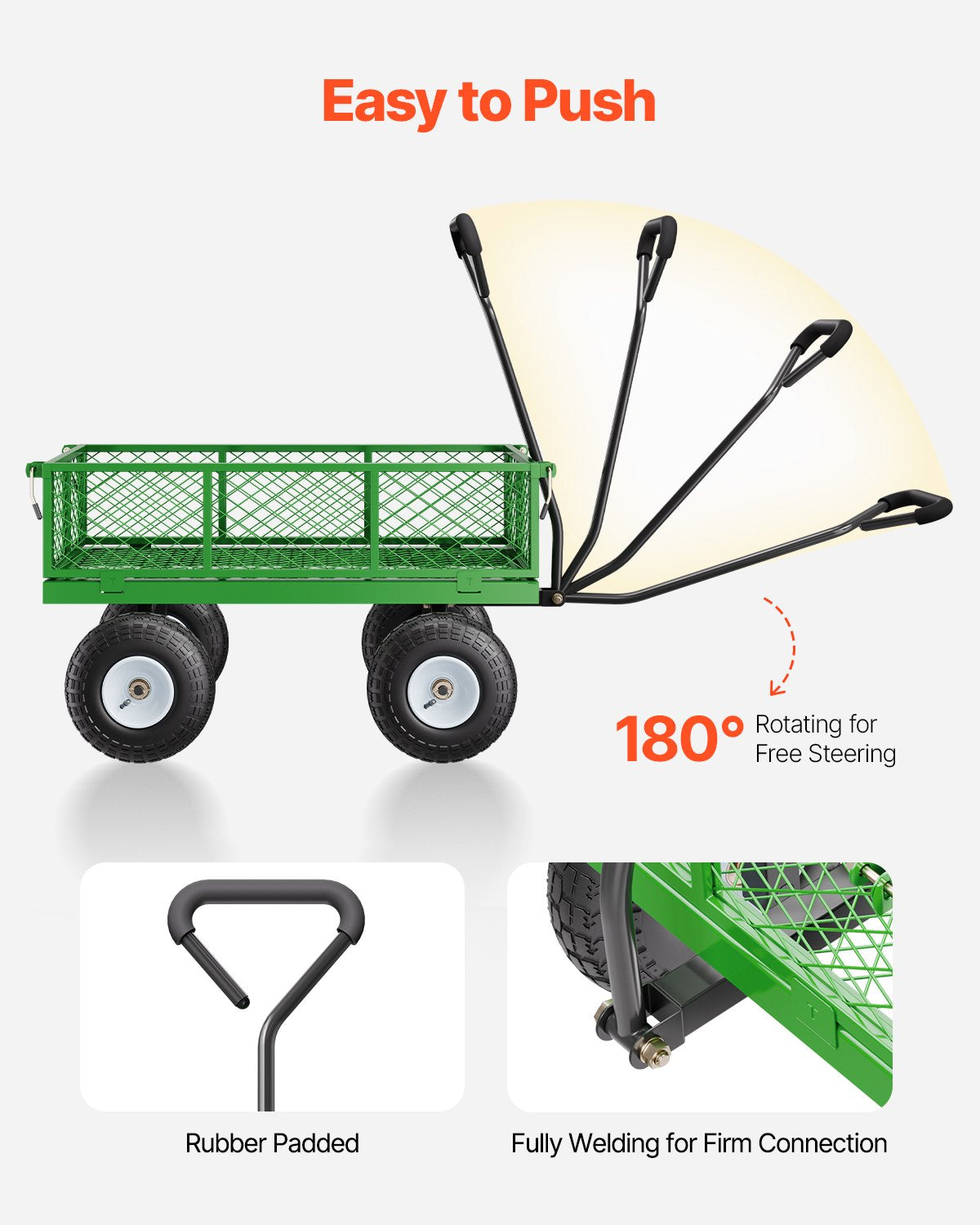 Kitchen & Dining Trolleys: VEVOR 680 Lbs Steel Garden Cart on Wheels, Heavy Duty Garden Wagon Cart Pullable, Metal Outdoor Utility Yard Wagon Carts with 10" Tires, Mesh Removable Sides and 180°Rotating Handle