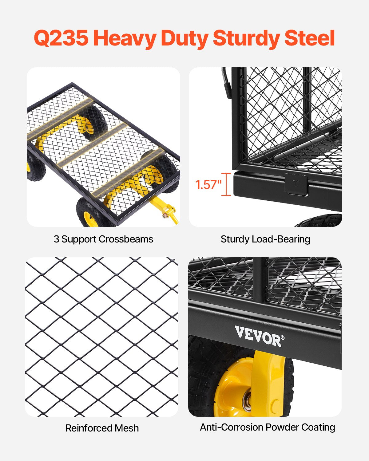 Kitchen & Dining Trolleys: VEVOR 900 Lbs Heavy Duty Steel Garden Cart, Garden Wagon Cart on Wheels, Outdoor Metal Yard Utility Wagon Carts with 10" Tires and Mesh Removable Sides(Convert to Flatbed) and 180°Rotating Handle