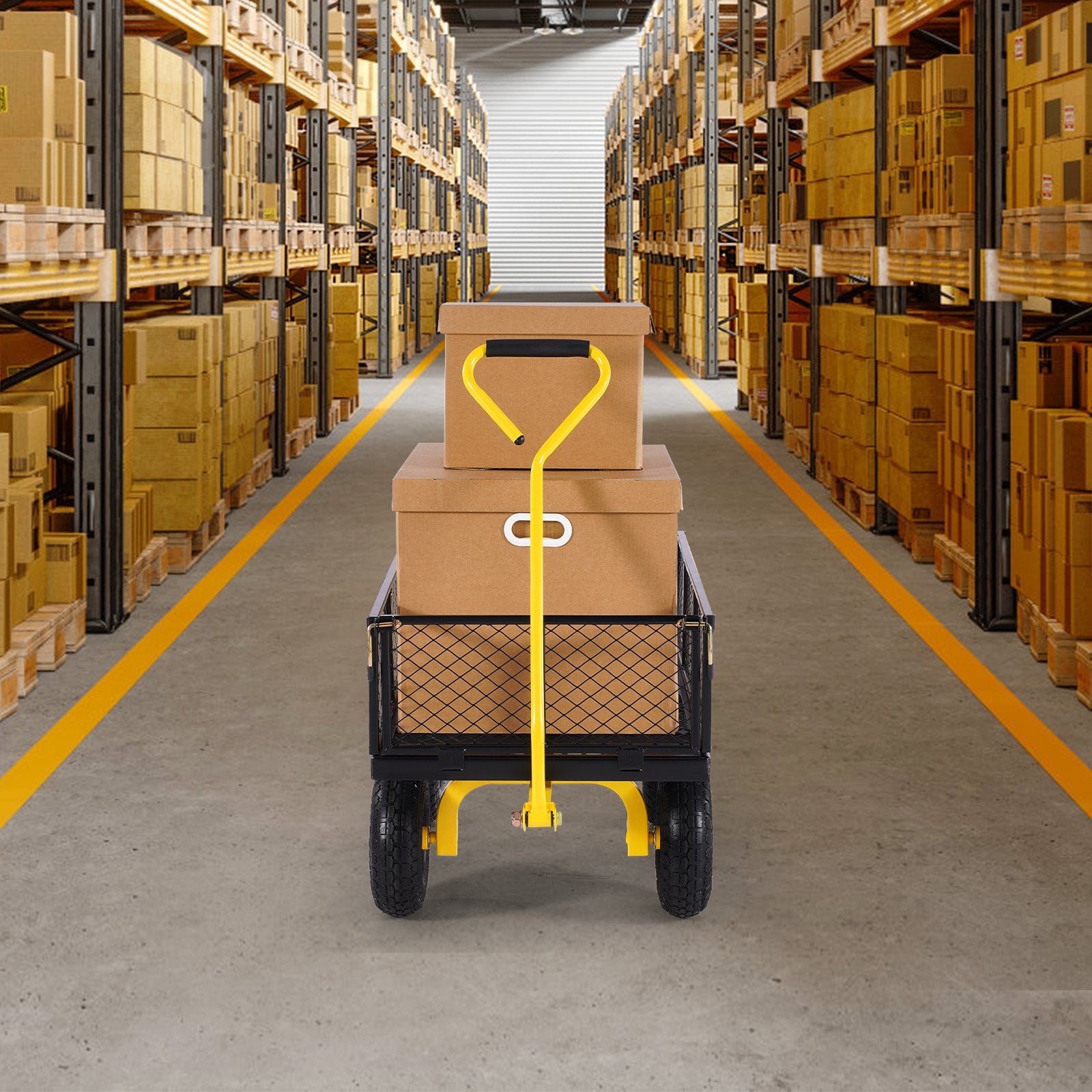 Kitchen & Dining Trolleys: VEVOR 900 Lbs Heavy Duty Steel Garden Cart, Garden Wagon Cart on Wheels, Outdoor Metal Yard Utility Wagon Carts with 10" Tires and Mesh Removable Sides(Convert to Flatbed) and 180°Rotating Handle
