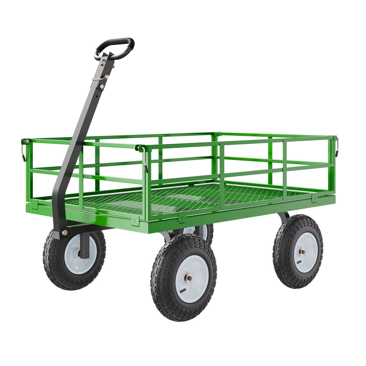 1200 Lbs Steel Garden Cart, Heavy Duty Pullable Garden Wagon Yard Cart, 2 in 1 Outdoor Metal Utility Wagon Yard Trailer with 13" All Terrain Tires, Mesh Removable Sides and 180°Rotating Handle
