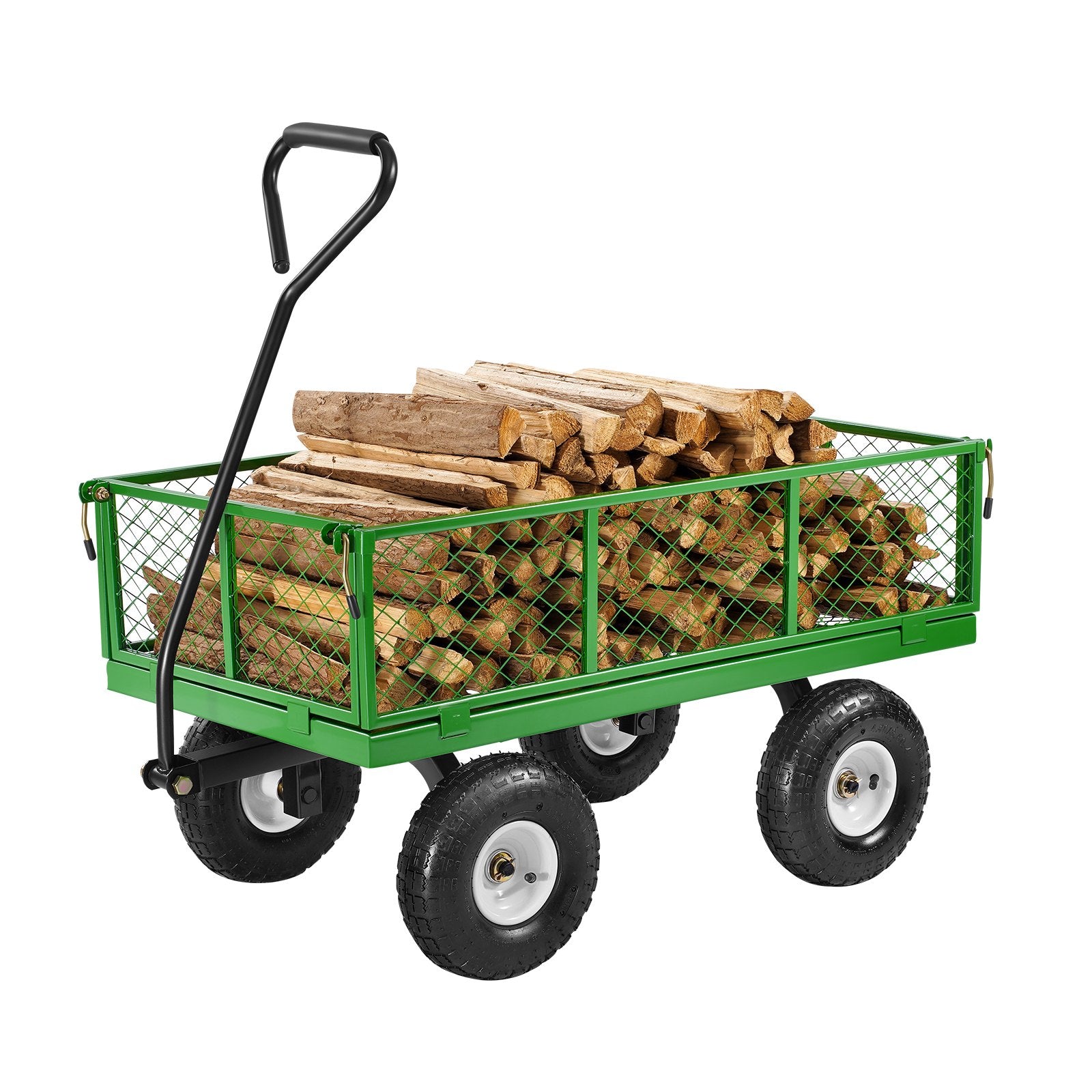 900 Lbs Steel Garden Cart on Wheels, Heavy Duty Pullable Garden Wagon Yard Cart, Outdoor Metal Utility Wagon with 10" Tires and Mesh Removable Sides(Convert to Flatbed), and 180°Rotating Handle