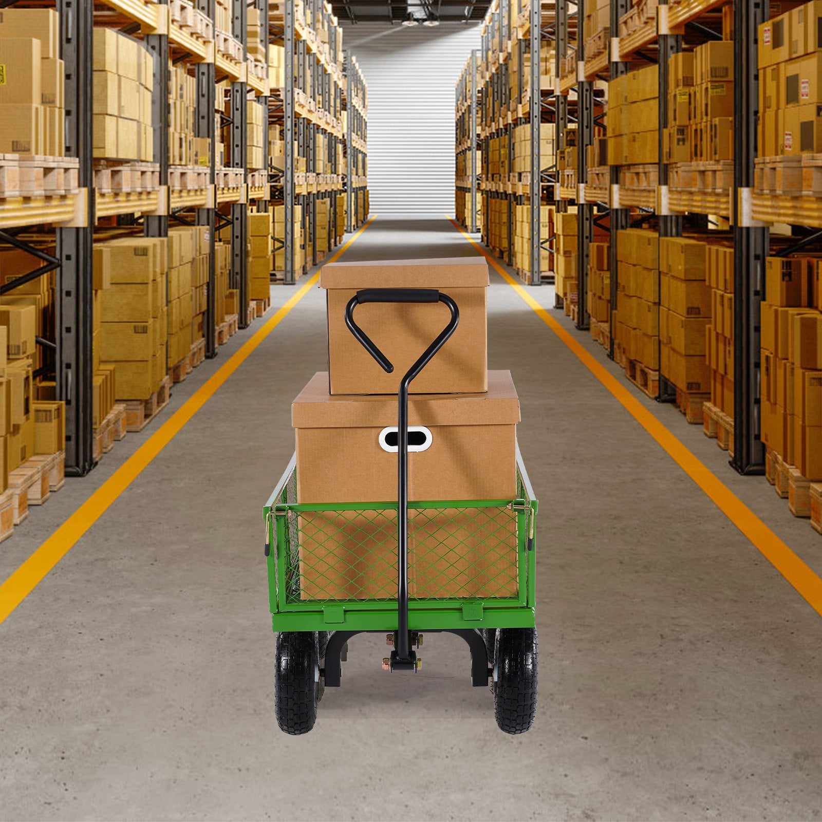 900 Lbs Steel Garden Cart on Wheels, Heavy Duty Pullable Garden Wagon Yard Cart, Outdoor Metal Utility Wagon with 10" Tires and Mesh Removable Sides(Convert to Flatbed), and 180°Rotating Handle