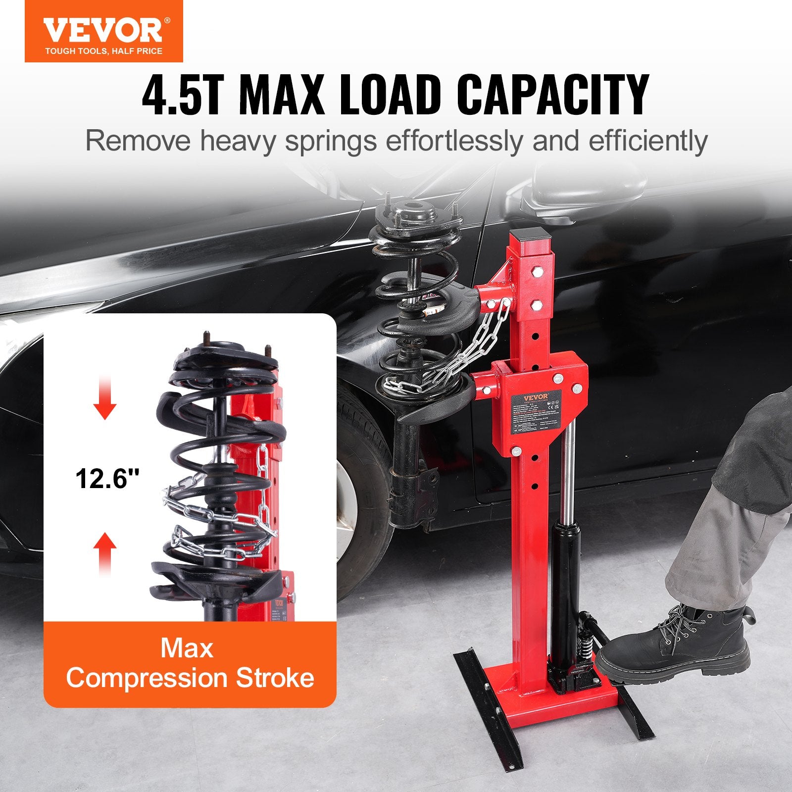 Automotive Repair & Speciality Tools: VEVOR Strut Spring Compressor, 4.5 Ton/9920 LBS Hydraulic Jack Capacity, 1 Ton Rated Compression Force, Auto Strut Coil Spring Compressor Tool, Hydraulic Spring Compressor for Strut Spring Removing