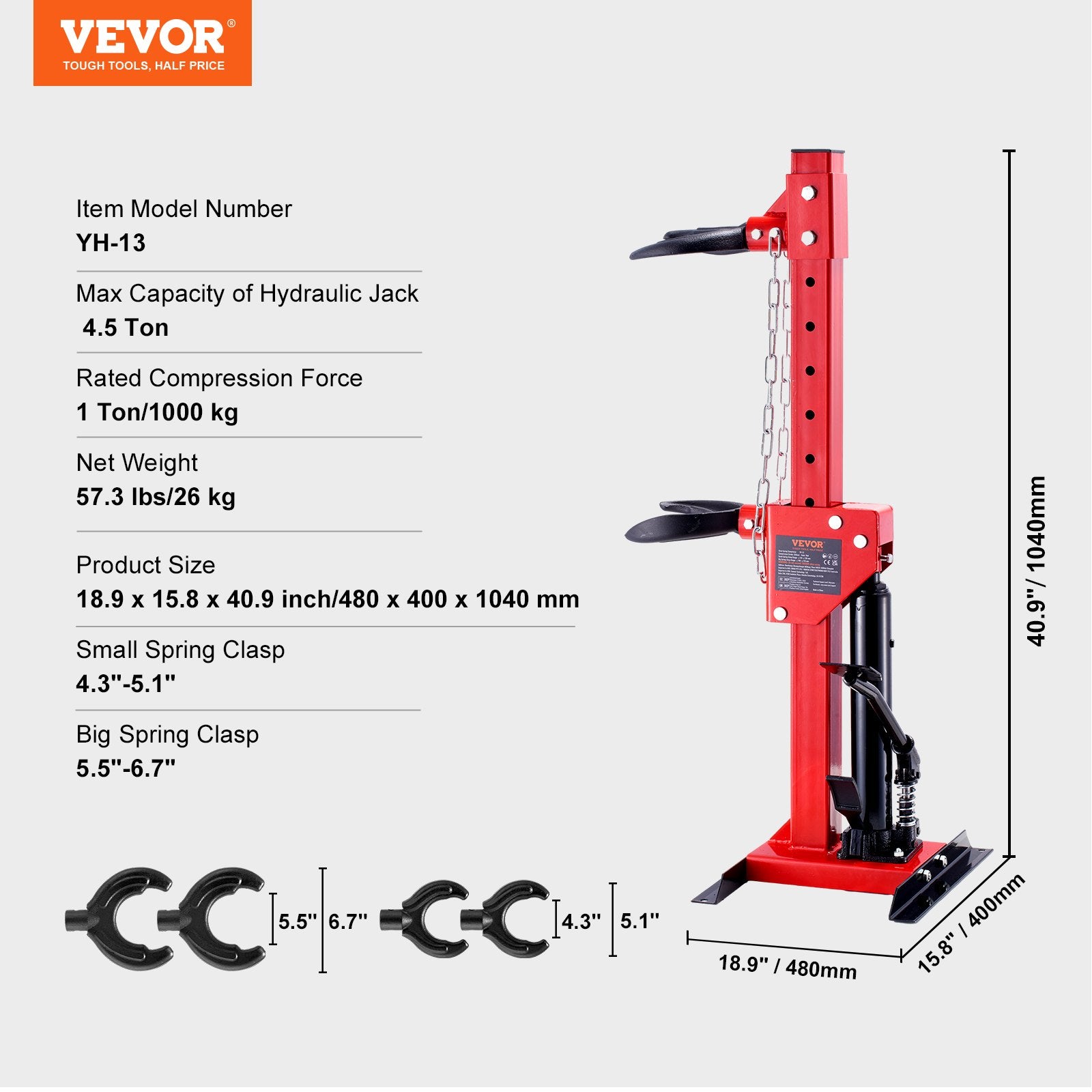 Automotive Repair & Speciality Tools: VEVOR Strut Spring Compressor, 4.5 Ton/9920 LBS Hydraulic Jack Capacity, 1 Ton Rated Compression Force, Auto Strut Coil Spring Compressor Tool, Hydraulic Spring Compressor for Strut Spring Removing
