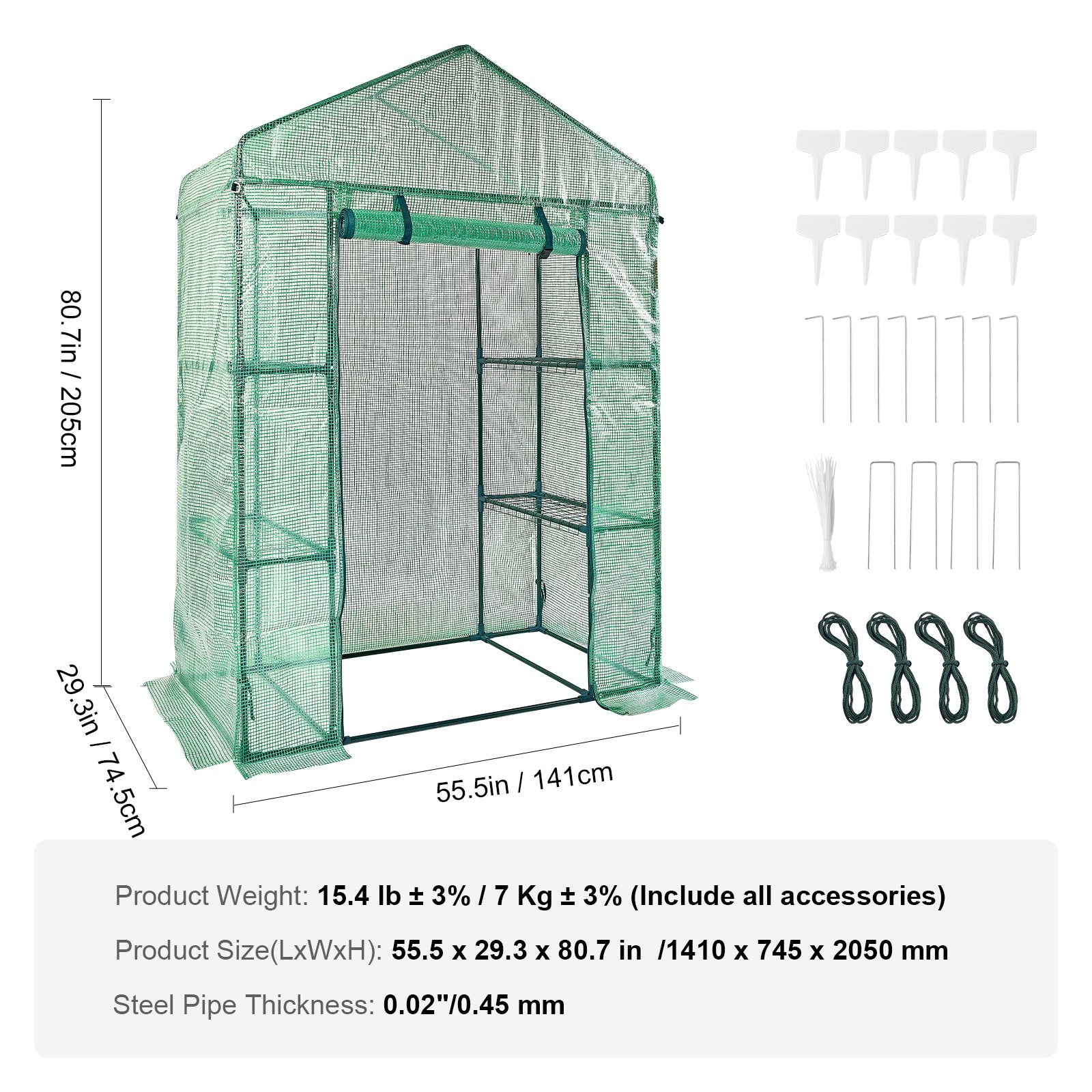 Greenhouses & Accessories: VEVOR Walk-in Green House, 4.6 x 2.4 x  6.7 ft  Greenhouse with Shelves, Set Up in Minutes, High Strength PE Cover with Doors & Windows and Steel Frame, Suitable for Planting and Storage, Green