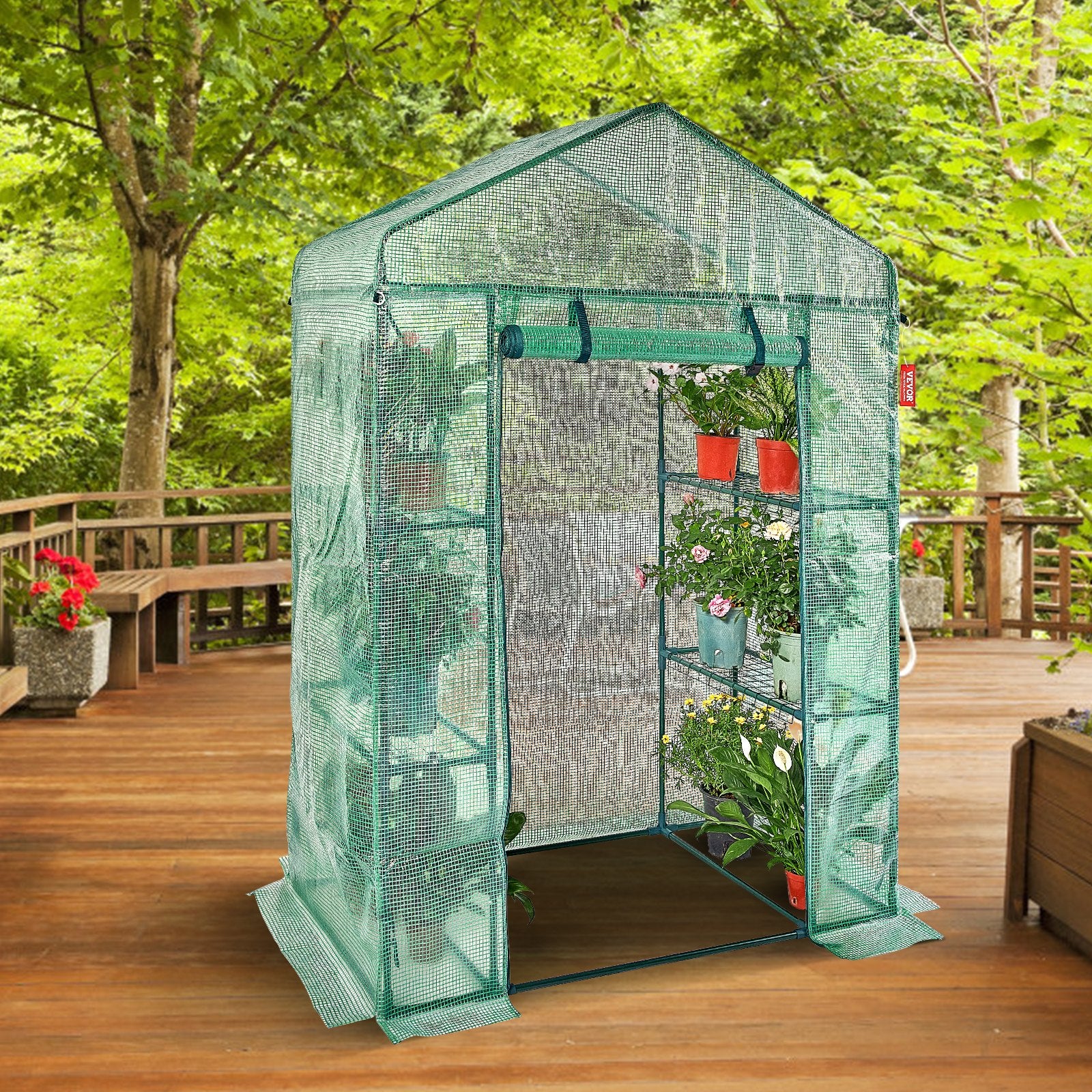 Greenhouses & Accessories: VEVOR Walk-in Green House, 4.6 x 2.4 x  6.7 ft  Greenhouse with Shelves, Set Up in Minutes, High Strength PE Cover with Doors & Windows and Steel Frame, Suitable for Planting and Storage, Green