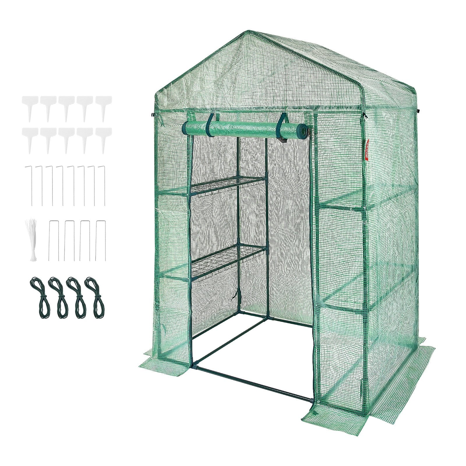 Greenhouses & Accessories: VEVOR Walk-in Green House, 4.6 x 2.4 x  6.7 ft  Greenhouse with Shelves, Set Up in Minutes, High Strength PE Cover with Doors & Windows and Steel Frame, Suitable for Planting and Storage, Green