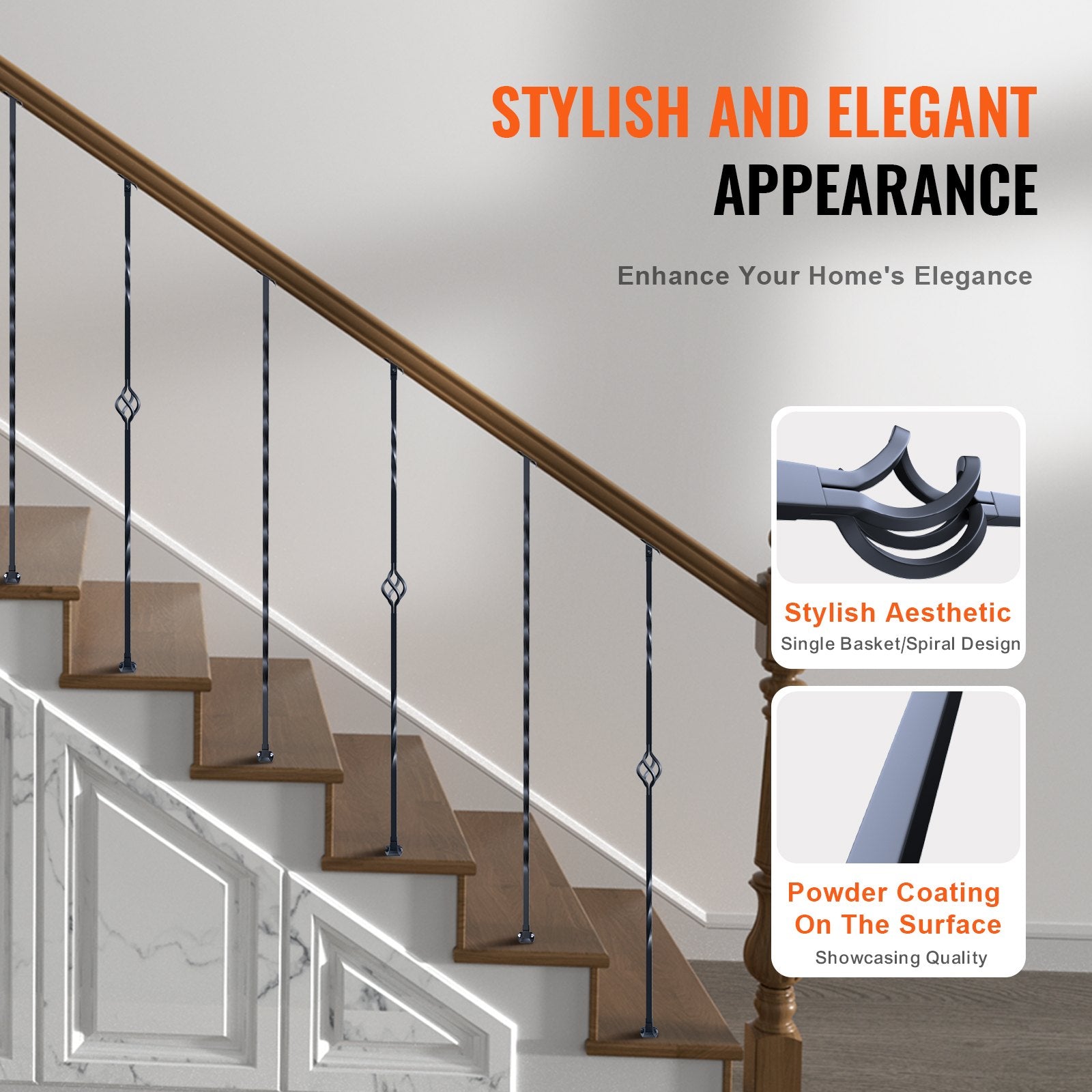 Building Toys: VEVOR Staircase Metal Balusters, 44'' x 1/2" Galvanized Steel Decorative Banister Spindles, 10 Pack Deck Baluster with Hollow Single Baskets, Twists, Spiral Stair Railing w/ Shoes & Screws