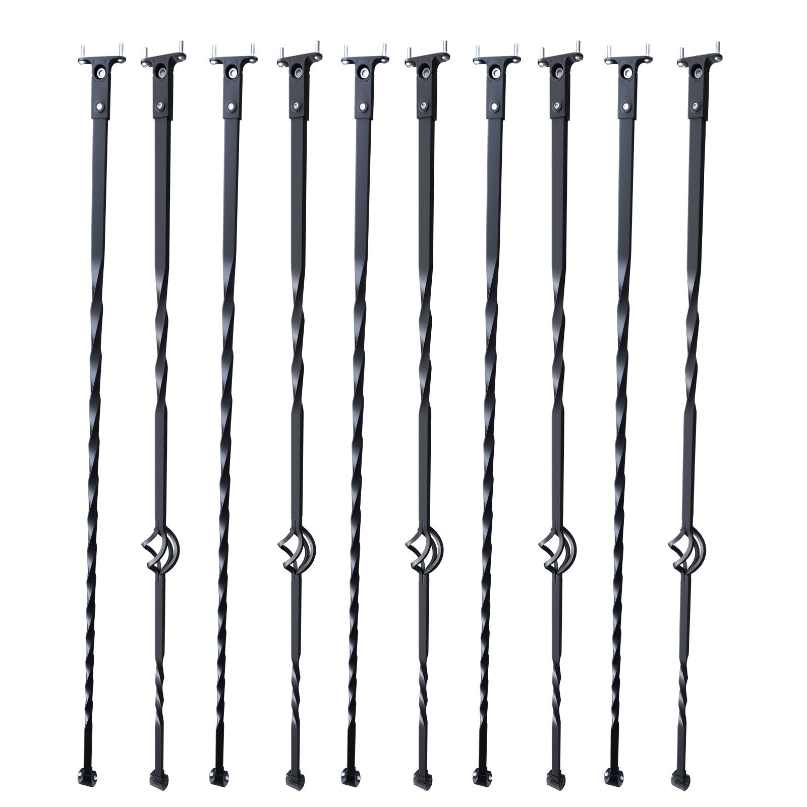 Building Toys: VEVOR Staircase Metal Balusters, 44'' x 1/2" Galvanized Steel Decorative Banister Spindles, 10 Pack Deck Baluster with Hollow Single Baskets, Twists, Spiral Stair Railing w/ Shoes & Screws