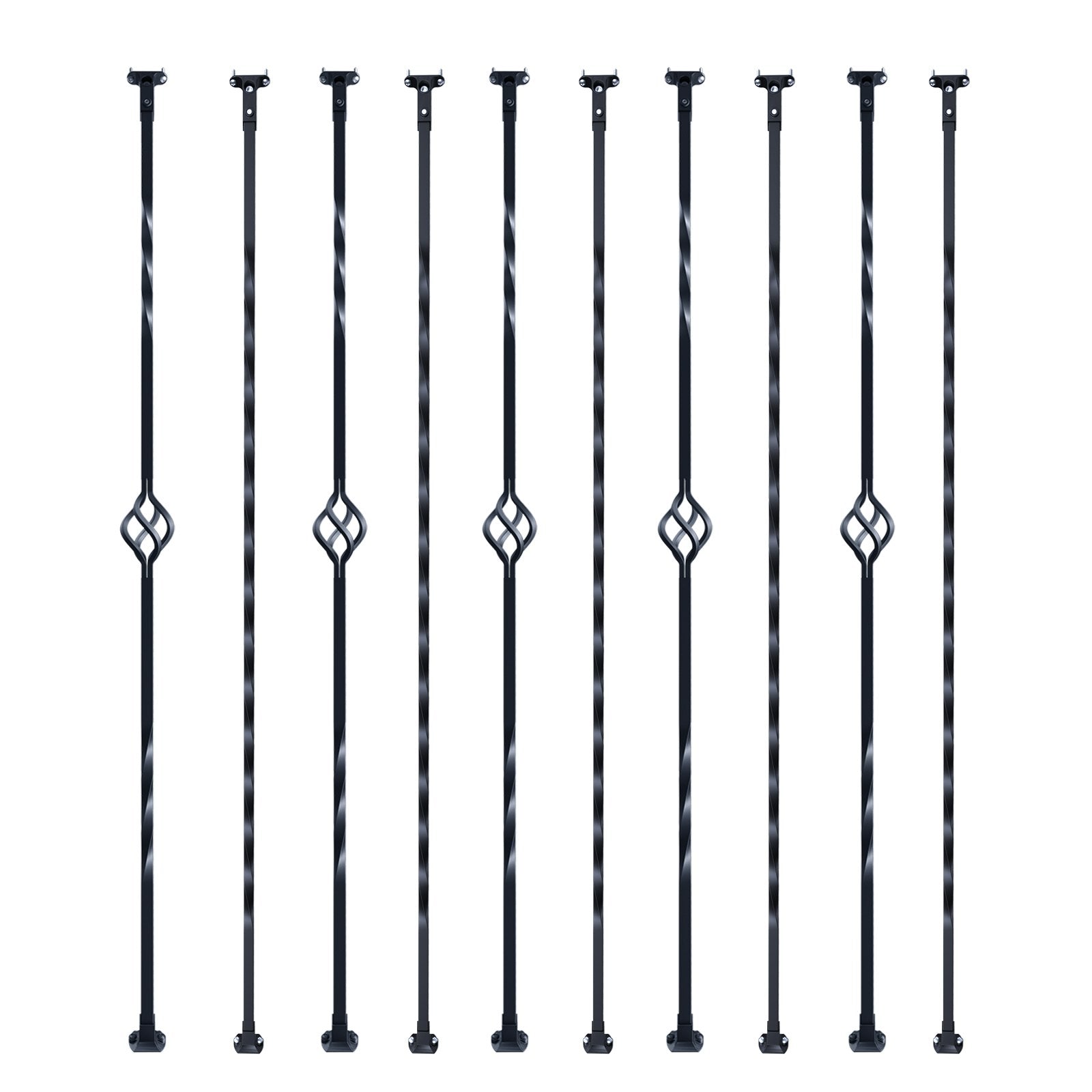 Building Toys: VEVOR Staircase Metal Balusters, 44'' x 1/2" Galvanized Steel Decorative Banister Spindles, 10 Pack Deck Baluster with Hollow Single Baskets, Twists, Spiral Stair Railing w/ Shoes & Screws