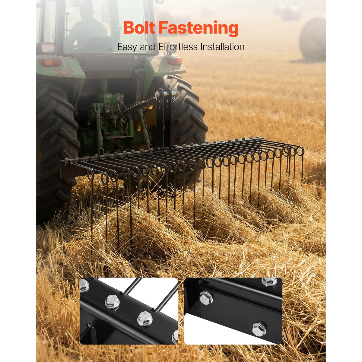 150 cm Tow Behind Landscape Rake, 3 Point Hitch Lawn Dethatcher Rake, 26 Spring Steel Tines, for Category 1 Tractors, Heavy Duty & Rust-Resistant Rakes Tractor Attachments for Leaves Pine Needles