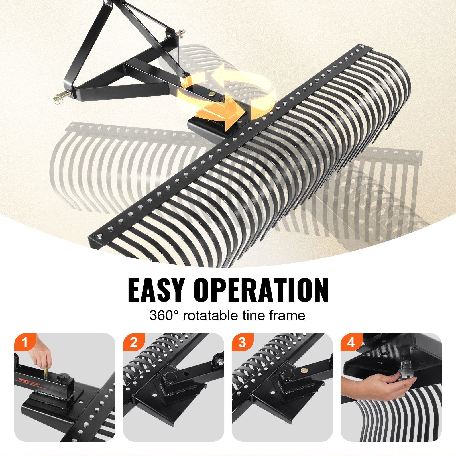 Tow Behind Dethatcher, 1.8m Tow Dethatcher with 36 Steel Tines, 3-Point Lawn Dethatcher Rake with Attachments for Tractor, Landscape Rake for Garden, Farm, Grass