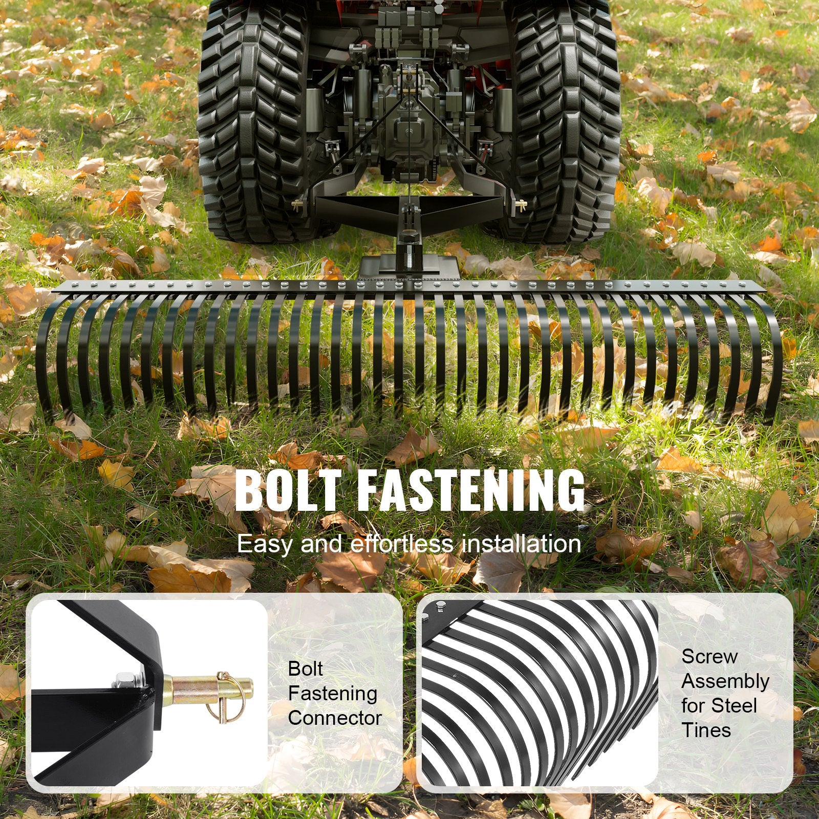Tow Behind Dethatcher, 1.8m Tow Dethatcher with 36 Steel Tines, 3-Point Lawn Dethatcher Rake with Attachments for Tractor, Landscape Rake for Garden, Farm, Grass