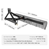 Chainsaws: VEVOR Tow Behind Dethatcher, 1.8m Tow Dethatcher with 36 Steel Tines, 3-Point Lawn Dethatcher Rake with Attachments for Tractor, Landscape Rake for Garden, Farm, Grass