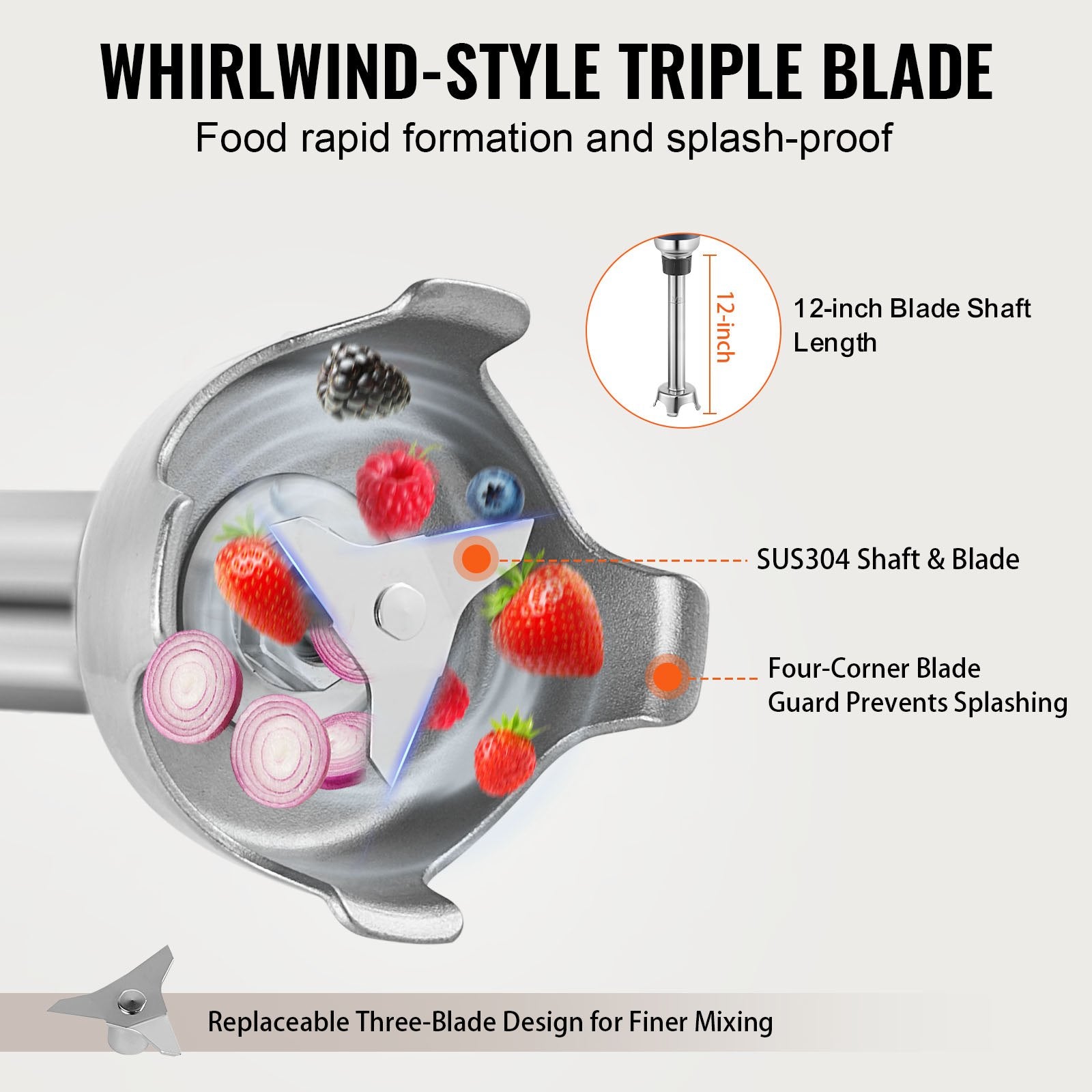 Commercial Cleaning Equipment: VEVOR Commercial Immersion Blender, 350W Heavy Duty Hand Mixer, 12 inch Stepless Variable Speed Mixer with Stainless Steel Blade, Multi-Purpose Portable Mixer for Soup, Sauces, Mashed Potatoes, Cream