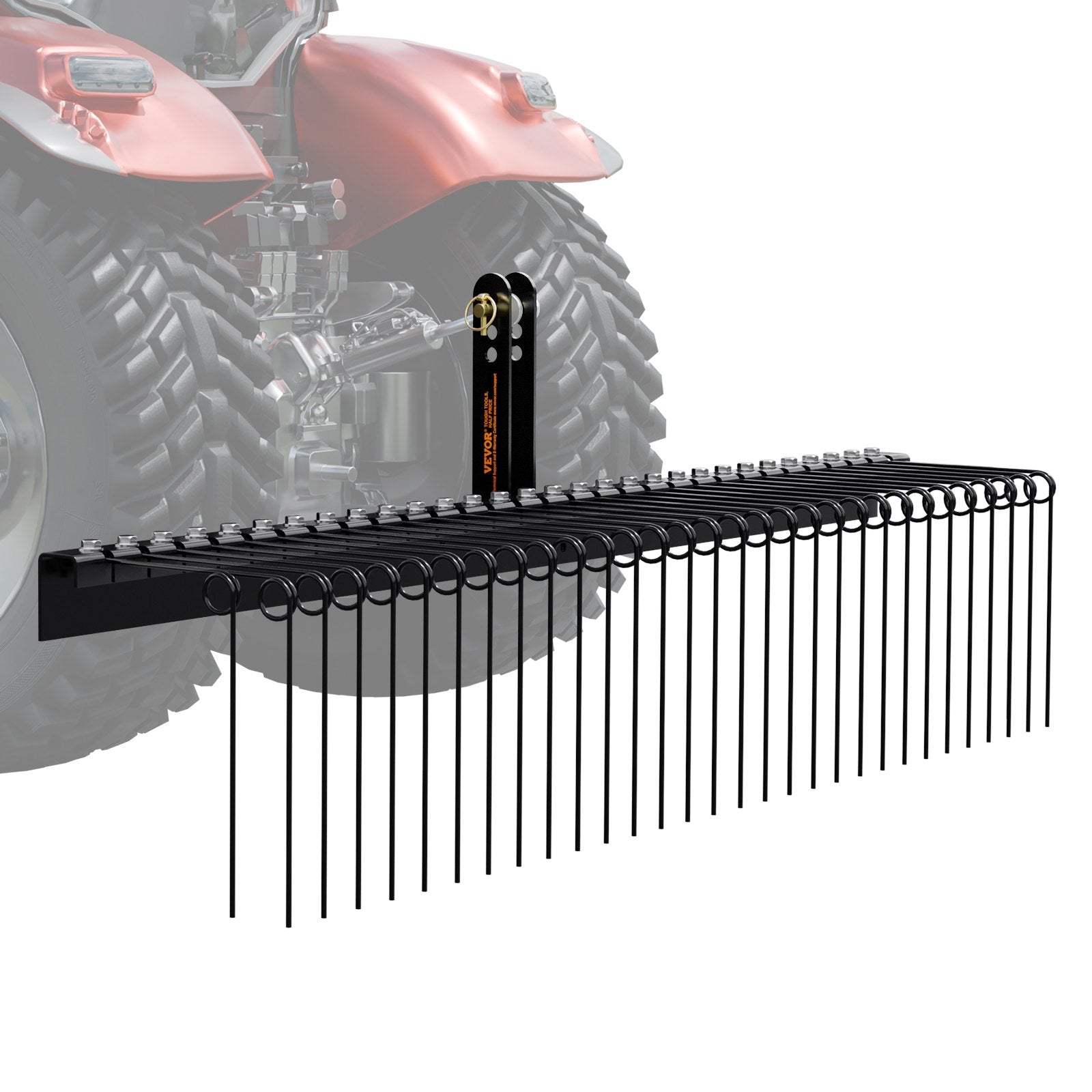 Tow Behind Landscape Rake, 1.8m Tow Dethatcher with 32 Steel Tines, Lawn Dethatcher Rake Attaches to Category 1, 3 Point Hitch for Tractor, for Leaves, Pine Needles, Straw, and Grass