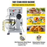 Food Mixers & Blenders: VEVOR Professional Kitchen Mixer, 10Qt Capacity with Timer, 450W Stainless Steel Bowl Durable Electric Mixer for Commercial Use, 3 Speed Options 113/184/341 RPM, Includes Dough Hook & Whisk