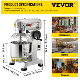 Food Mixers & Blenders: VEVOR Professional Kitchen Mixer, 10Qt Capacity with Timer, 450W Stainless Steel Bowl Durable Electric Mixer for Commercial Use, 3 Speed Options 113/184/341 RPM, Includes Dough Hook & Whisk
