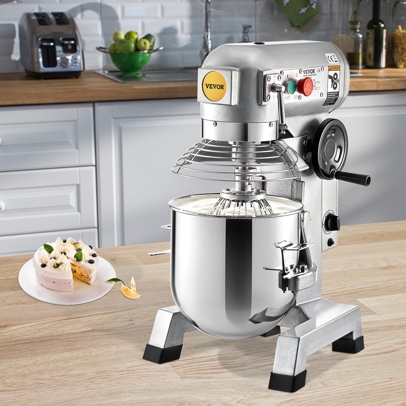Professional Kitchen Mixer, 10Qt Capacity with Timer, 450W Stainless Steel Bowl Durable Electric Mixer for Commercial Use, 3 Speed Options 113/184/341 RPM, Includes Dough Hook & Whisk