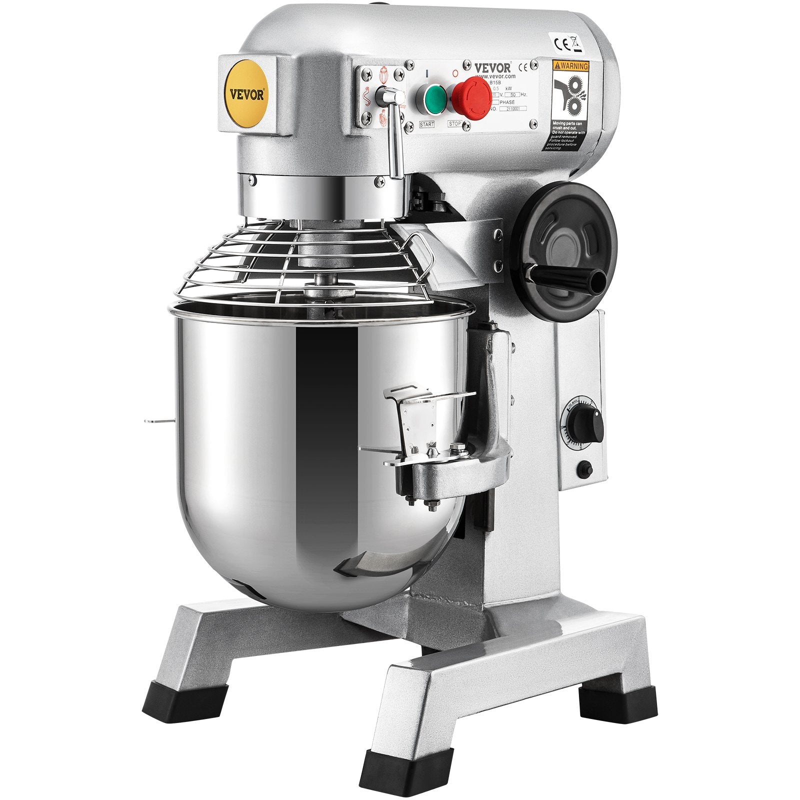 Professional Kitchen Mixer, 10Qt Capacity with Timer, 450W Stainless Steel Bowl Durable Electric Mixer for Commercial Use, 3 Speed Options 113/184/341 RPM, Includes Dough Hook & Whisk