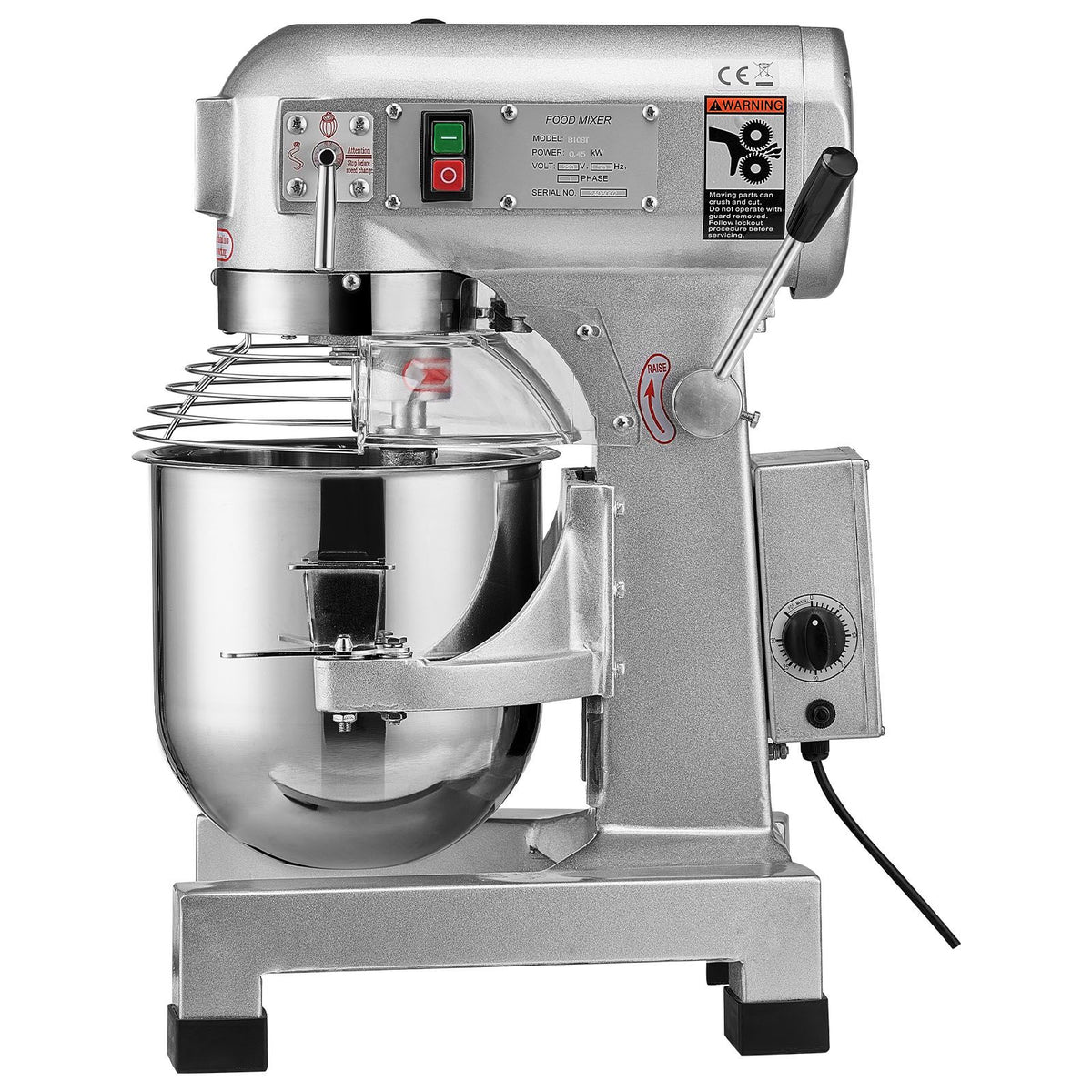 Commercial Food Mixer, 10L Commercial Stand Mixer with 3 Adjustable Speeds, 550W Dough Mixer with Stainless Steel Bowl and 3 Mixing Attachments, Ideal for Restaurant, Bakery, Pastry shop, Cafe