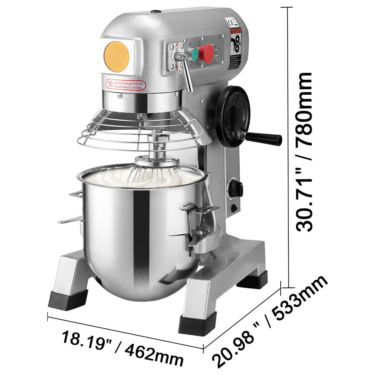 Commercial Food Mixer, 18.7L Commercial Stand Mixer with 3 Adjustable Speeds, 1100W Dough Mixer with Stainless Steel Bowl and 3 Mixing Attachments, Ideal for Restaurant, Bakery, Pastry shop, Caf