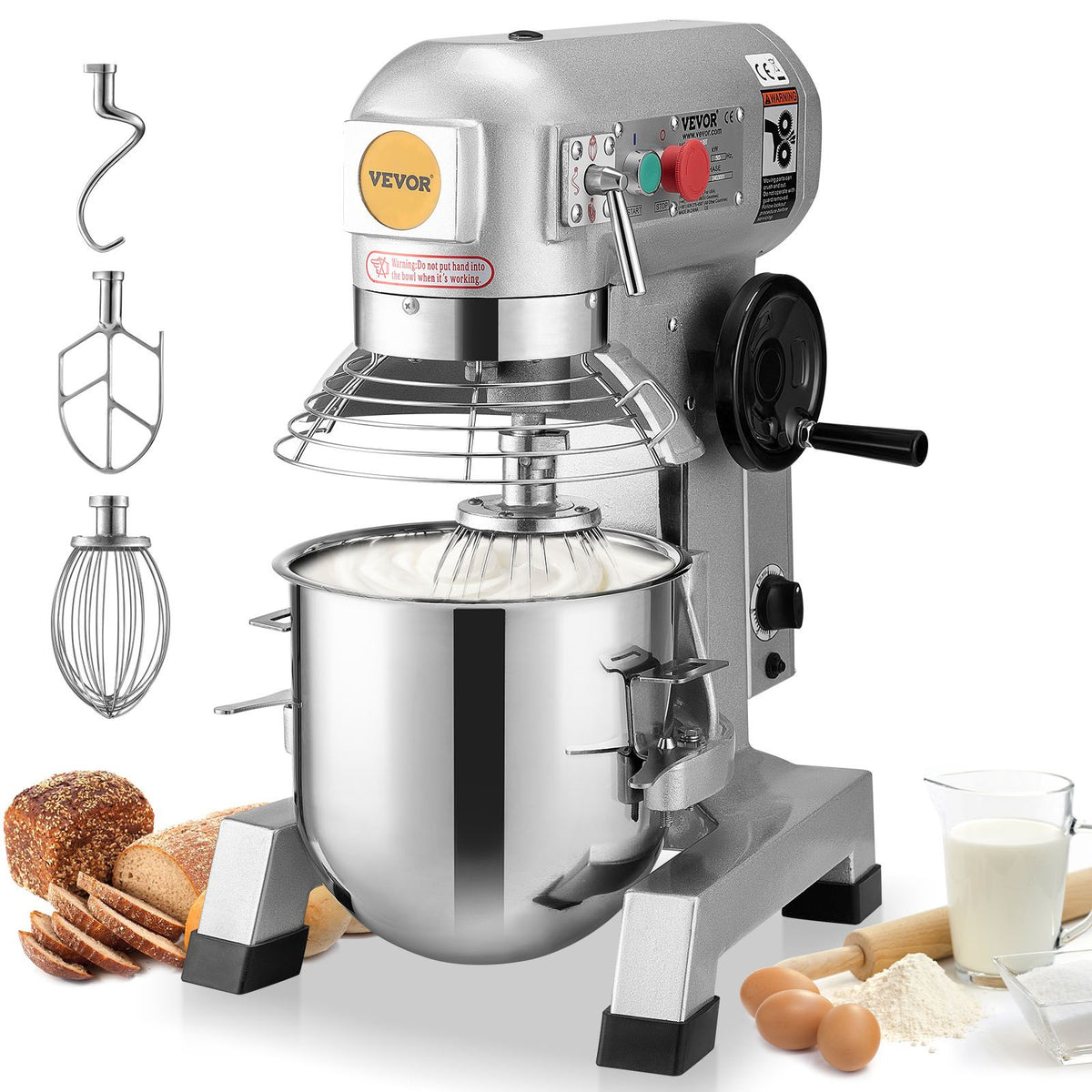 Commercial Food Mixer, 18.7L Commercial Stand Mixer with 3 Adjustable Speeds, 1100W Dough Mixer with Stainless Steel Bowl and 3 Mixing Attachments, Ideal for Restaurant, Bakery, Pastry shop, Caf