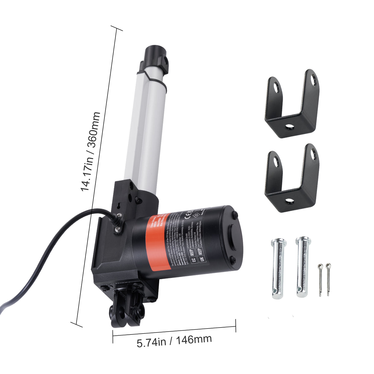 Linear Actuator 12V, 6 Inch Heavy Duty 1320lbs/6000N Linear Actuator, 0.19"/s Linear Motion Actuator with Mounting Bracket & IP44 Protection for Electric Door Industrial Machinery Vessels Cargo