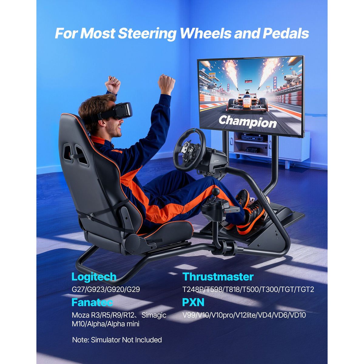 Racing Wheel Stand, Heavy-Duty Simulator Cockpit Steering Wheel Stand with Monitor Stand, Fit Logitech G25,G27,G29,G920,G923, Thrustmaster T300RS,TX F458,T500RS,T3PA-PRO (F1/GT) and CSR Pedals