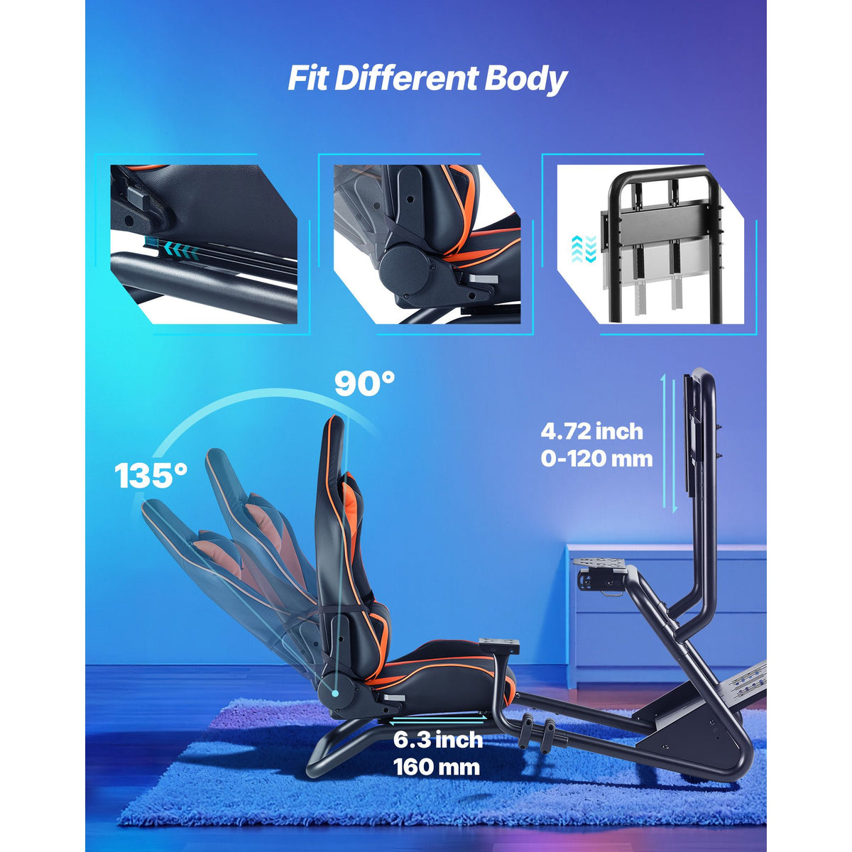 Racing Wheel Stand, Heavy-Duty Simulator Cockpit Steering Wheel Stand with Monitor Stand, Fit Logitech G25,G27,G29,G920,G923, Thrustmaster T300RS,TX F458,T500RS,T3PA-PRO (F1/GT) and CSR Pedals