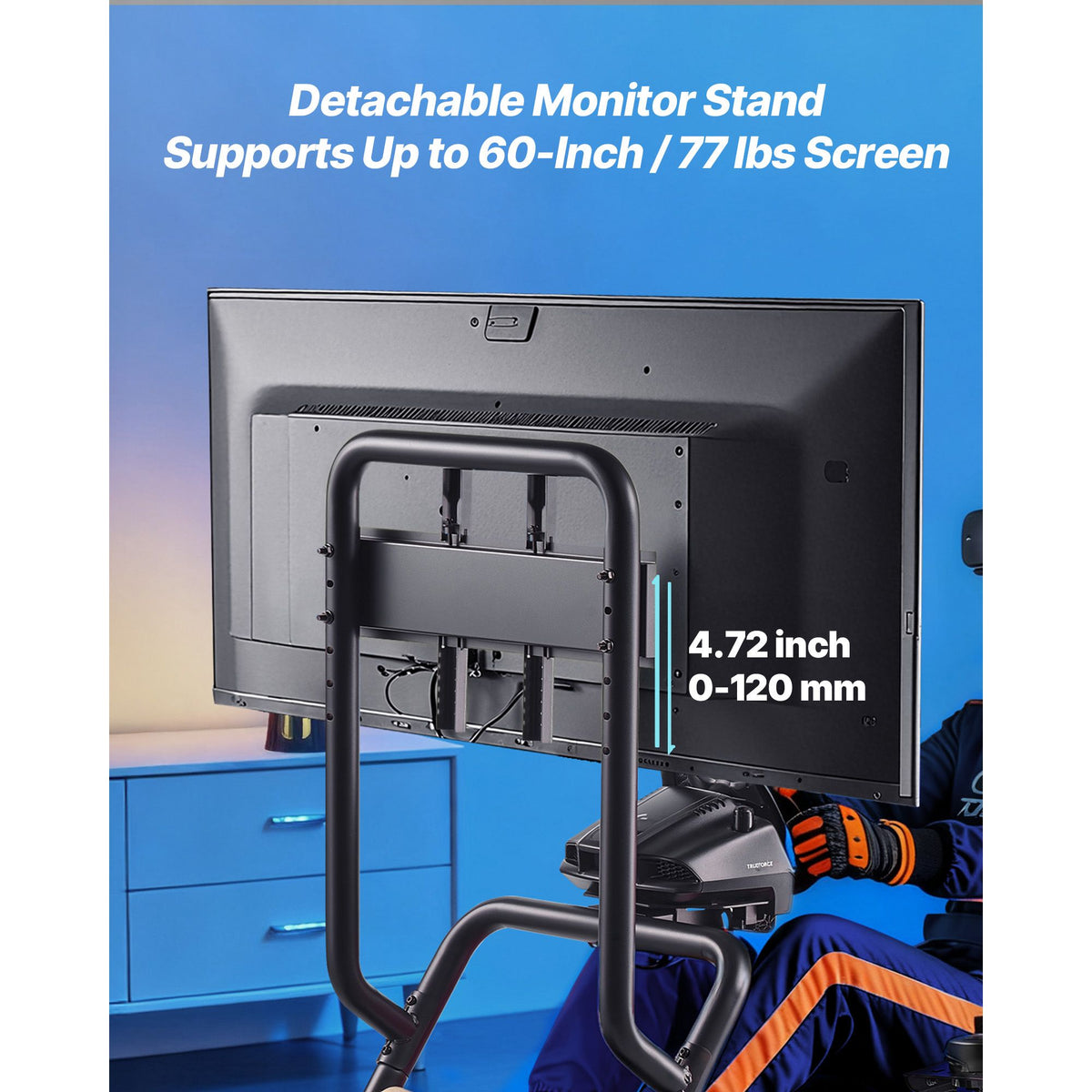 Racing Wheel Stand, Heavy-Duty Simulator Cockpit Steering Wheel Stand with Monitor Stand, Fit Logitech G25,G27,G29,G920,G923, Thrustmaster T300RS,TX F458,T500RS,T3PA-PRO (F1/GT) and CSR Pedals