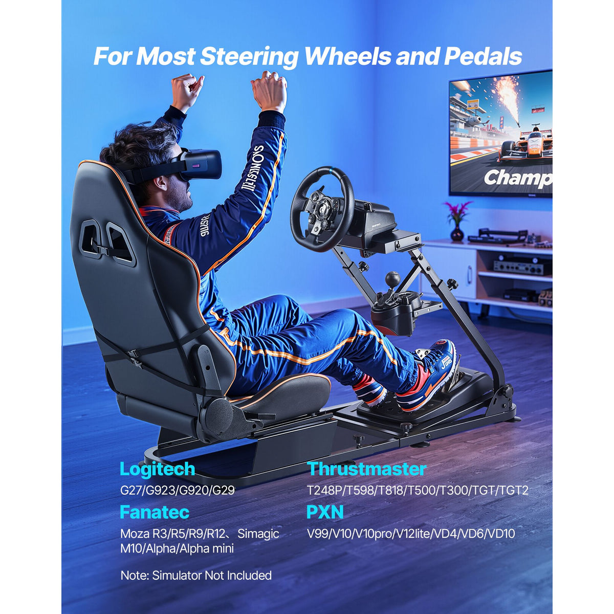 Racing Wheel Stand, Heavy-Duty Simulator Cockpit Steering Stand with Dual-Rail Dual-Arm, Fit Logitech G25,G27,G29,G920,G923, Thrustmaster T300RS,TX F458,T500RS,T3PA-PRO (F1/GT) and CSR Pedals