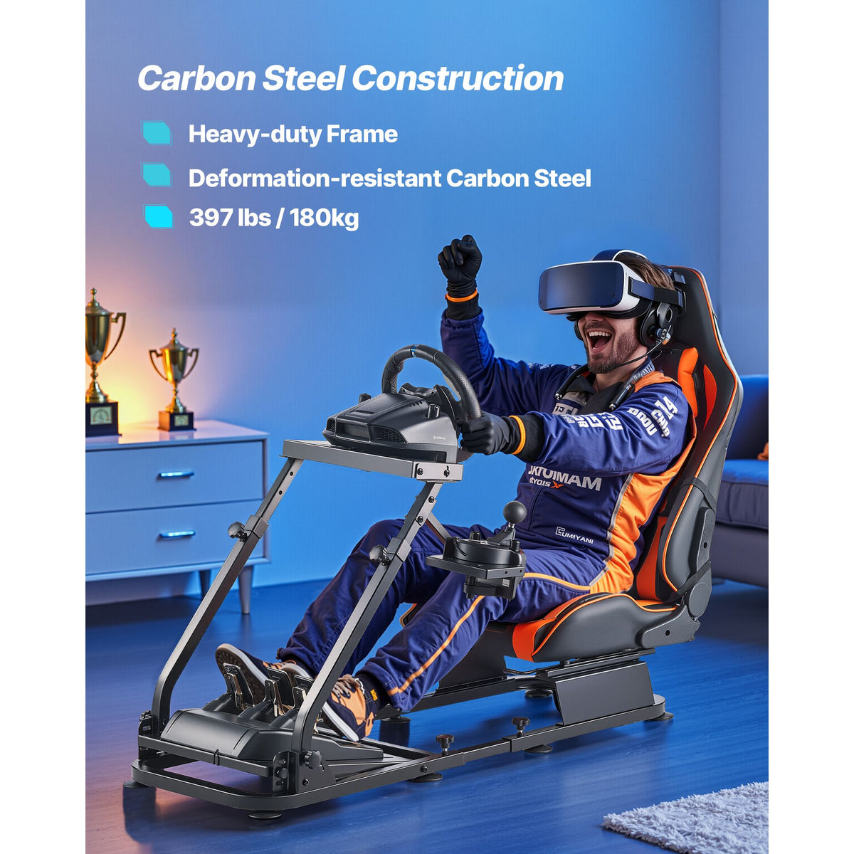 Racing Wheel Stand, Heavy-Duty Simulator Cockpit Steering Stand with Dual-Rail Dual-Arm, Fit Logitech G25,G27,G29,G920,G923, Thrustmaster T300RS,TX F458,T500RS,T3PA-PRO (F1/GT) and CSR Pedals