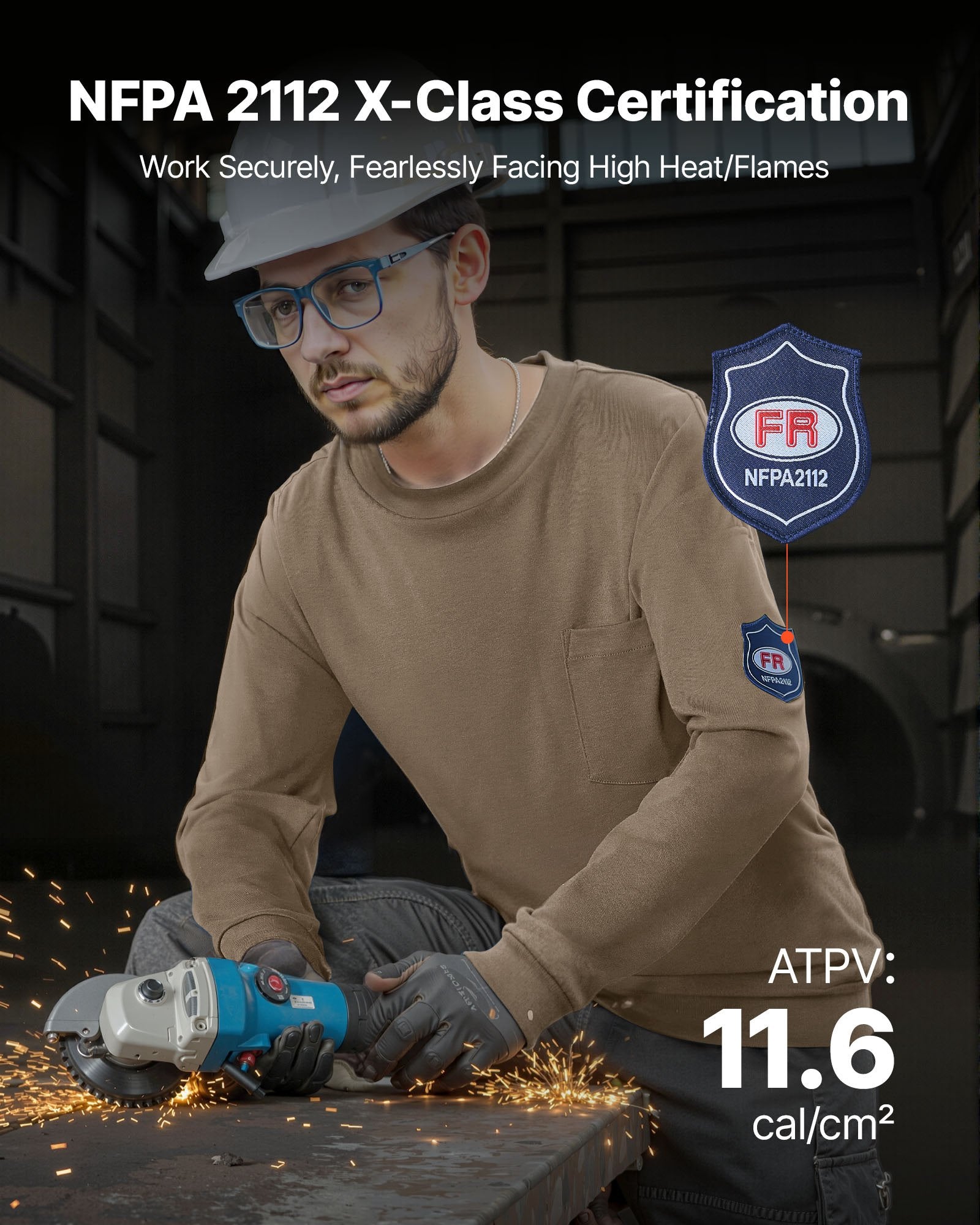 VEVOR FR Shirts, Flame Resistant Long Sleeve Clothing Lightweight 7 oz Breathable Cotton, Men's Fire Retardant Work Shirt with Pre-shrink Treatment & Pocket, for Welders,Electricians,Gray L