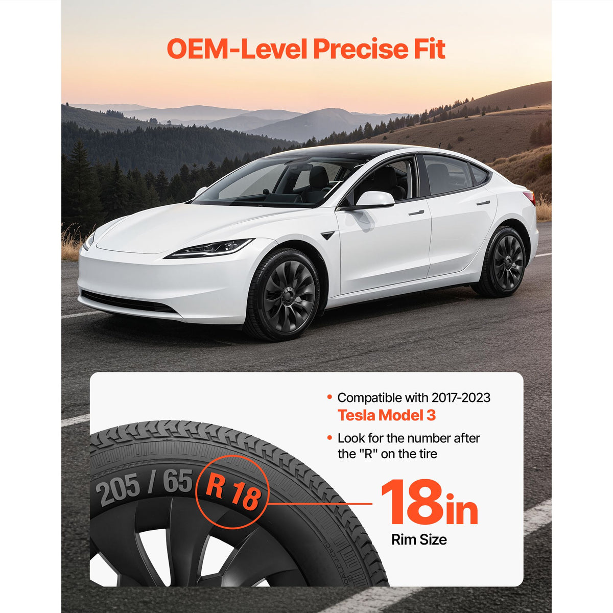 Hubcaps Wheel Covers for 2017-2023 Tesla Model 3, 18 Inch Set of 4 Wheel Rim Cover Hubcaps OEM Style Replacement, R18 Size Snap On Car Hub Caps, Premium 10-Spoke ABS Tire Rim Caps, Matte Black