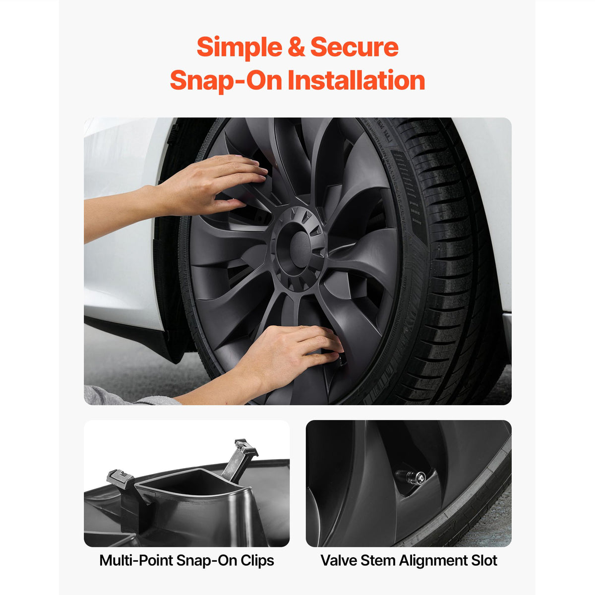 Hubcaps Wheel Covers for 2017-2023 Tesla Model 3, 18 Inch Set of 4 Wheel Rim Cover Hubcaps OEM Style Replacement, R18 Size Snap On Car Hub Caps, Premium 10-Spoke ABS Tire Rim Caps, Matte Black