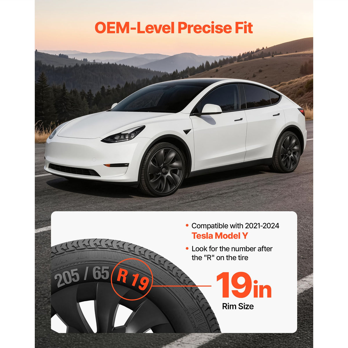 Hubcaps Wheel Covers for 2021-2024 Tesla Model Y, 19 Inch Set of 4 Wheel Rim Cover Hubcaps OEM Style Replacement, R19 Size Snap On Car Hub Caps, Premium 7-Spoke ABS Tire Rim Caps, Matte Black