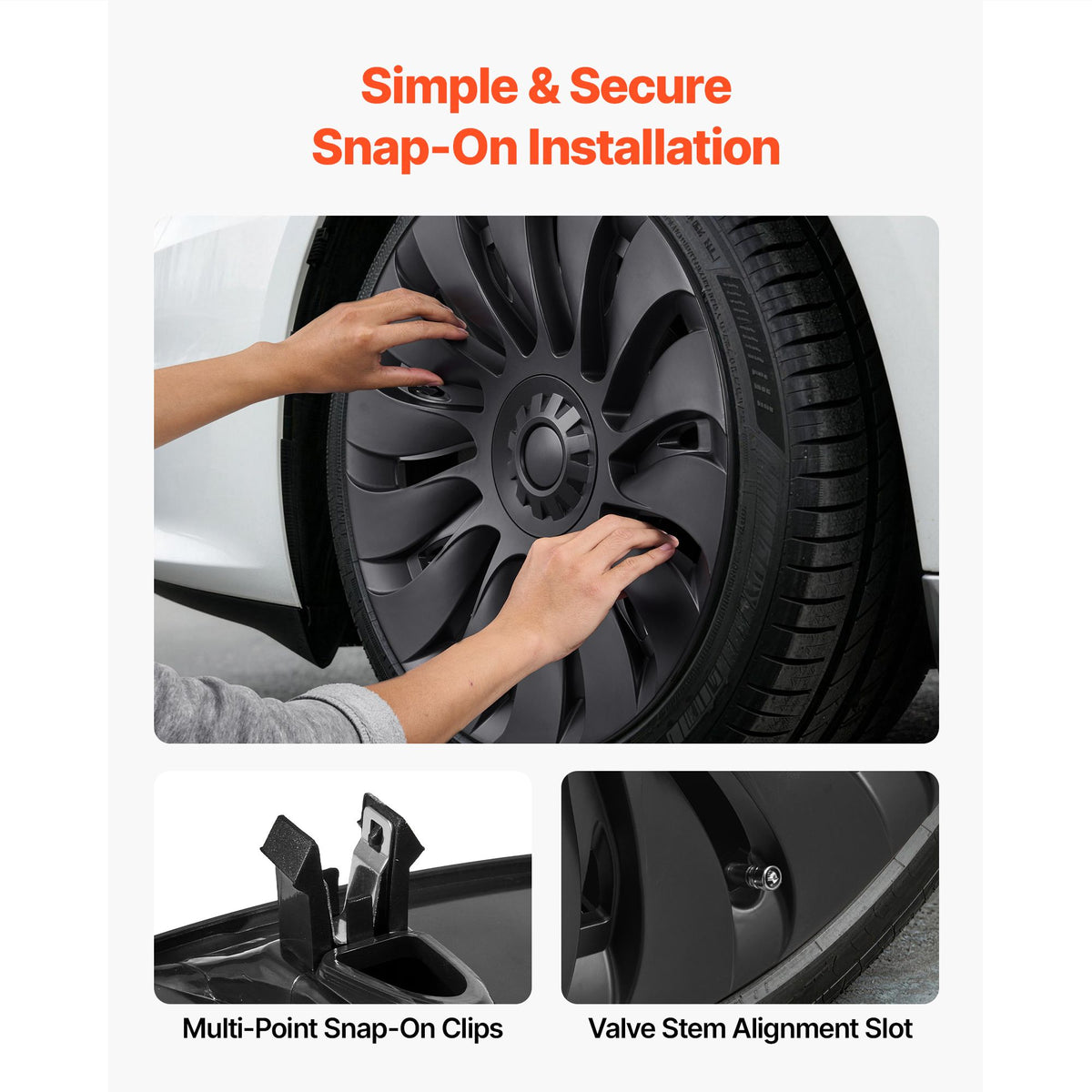 Hubcaps Wheel Covers for 2021-2024 Tesla Model Y, 19 Inch Set of 4 Wheel Rim Cover Hubcaps OEM Style Replacement, R19 Size Snap On Car Hub Caps, Premium 14-Spoke ABS Tire Rim Caps, Matte Black