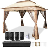 Tents: VEVOR Outdoor Canopy Gazebo Tent, Portable Canopy Shelter with 11\'x11\' Large Shade Space for Party, Backyard, Patio Lawn and Garden, 4 Sandbags, Carrying Bag and Netting Included, Brown