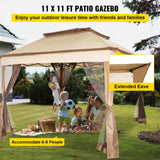 Tents: VEVOR Outdoor Canopy Gazebo Tent, Portable Canopy Shelter with 11\'x11\' Large Shade Space for Party, Backyard, Patio Lawn and Garden, 4 Sandbags, Carrying Bag and Netting Included, Brown