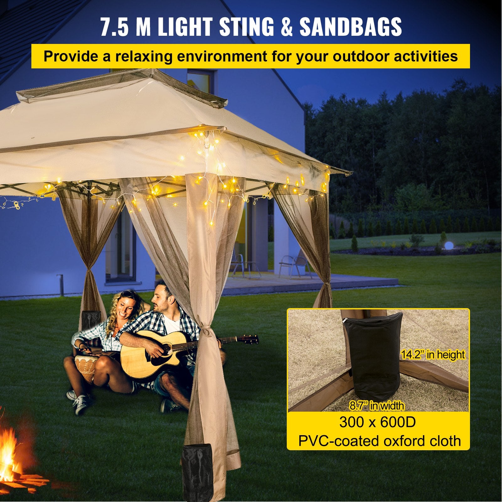 Tents: VEVOR Outdoor Canopy Gazebo Tent, Portable Canopy Shelter with 11\'x11\' Large Shade Space for Party, Backyard, Patio Lawn and Garden, 4 Sandbags, Carrying Bag and Netting Included, Brown