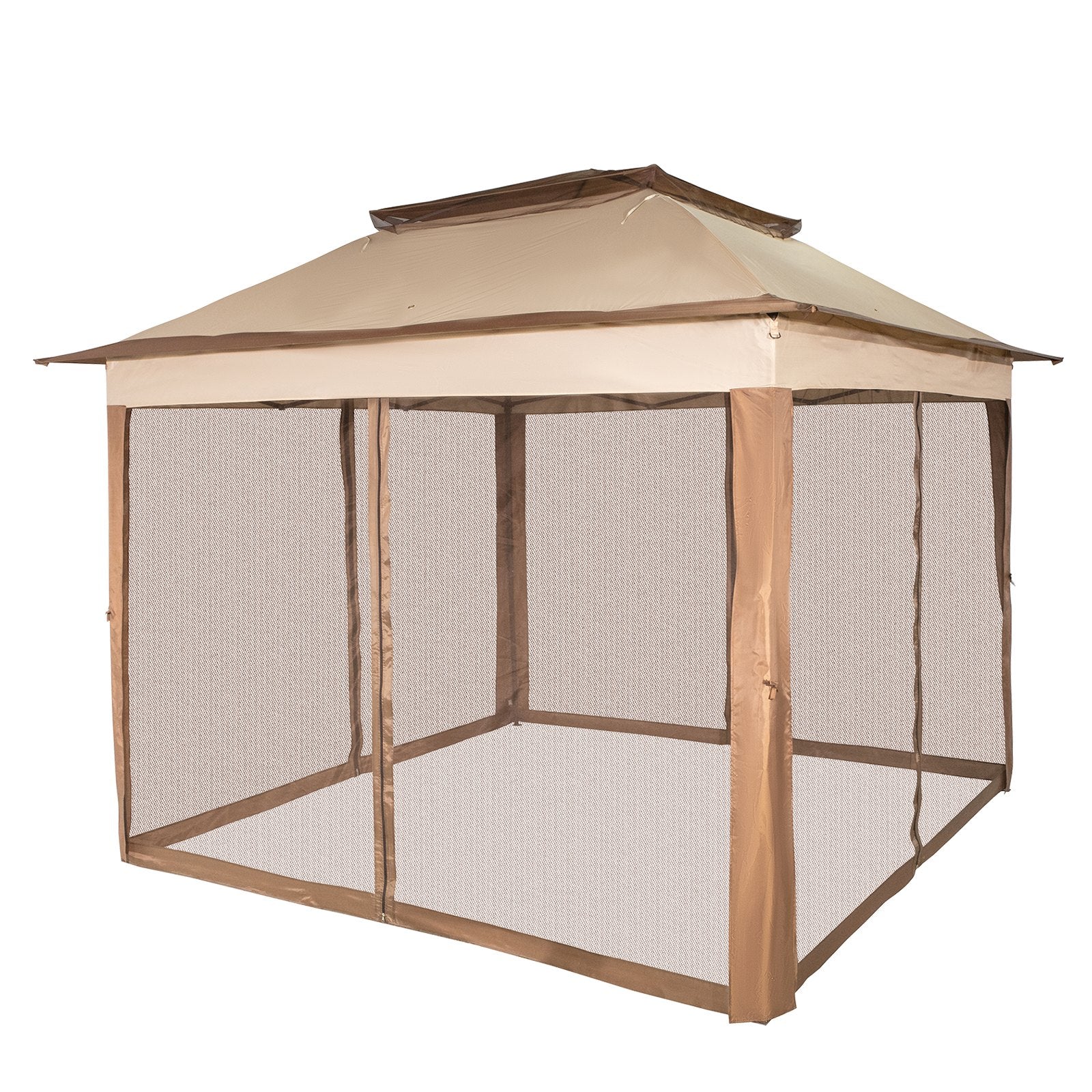 Tents: VEVOR Outdoor Canopy Gazebo Tent, Portable Canopy Shelter with 11\'x11\' Large Shade Space for Party, Backyard, Patio Lawn and Garden, 4 Sandbags, Carrying Bag and Netting Included, Brown